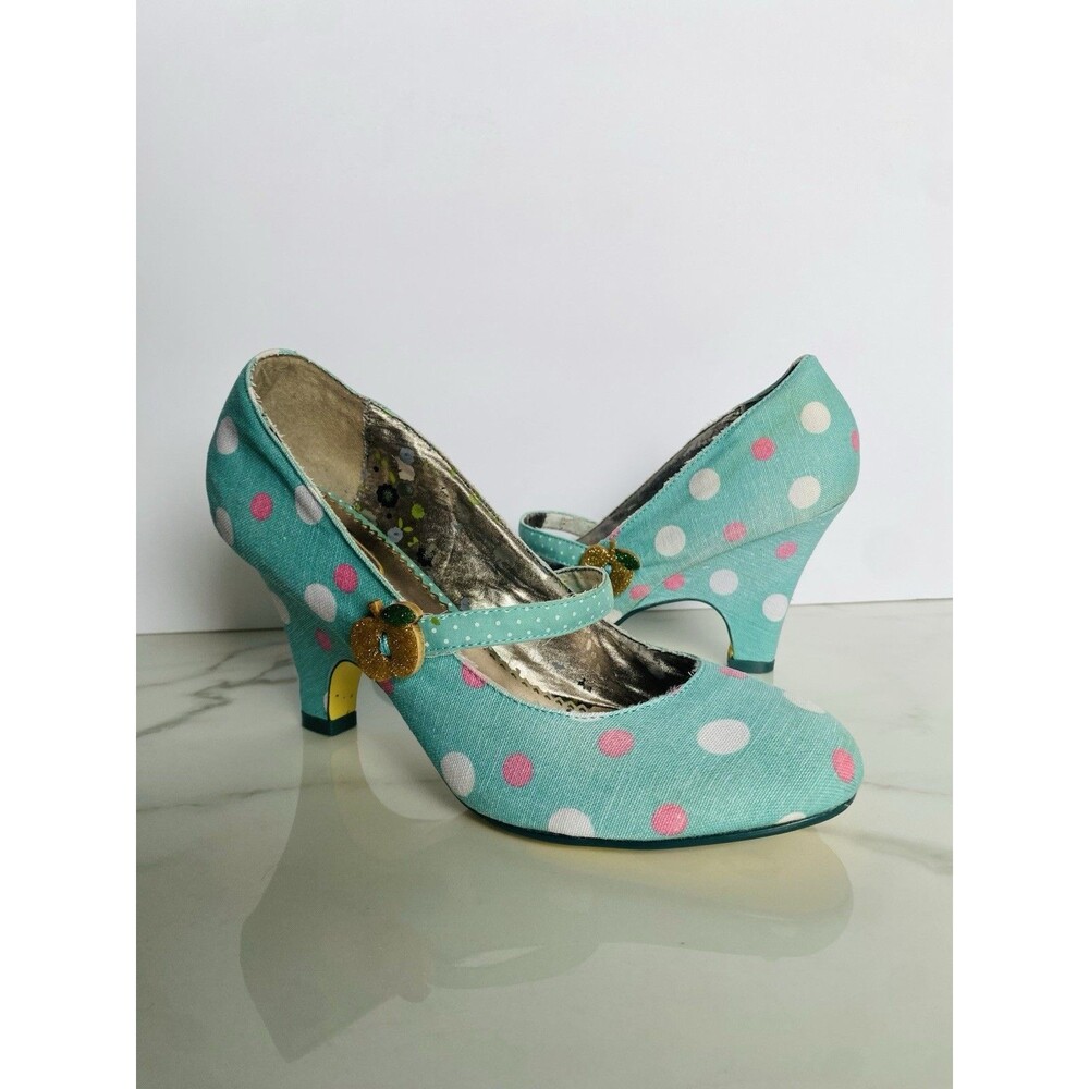 Poetic Licence Apple Pie Mint Polka Dot Mary Jane Heels Pumps Size 8 EUR 39